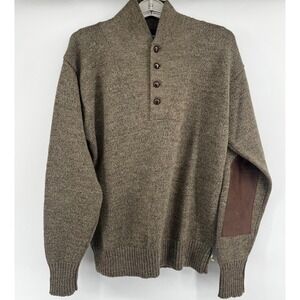 VTG POLO Ralph Lauren 100% Wool Shawl Collar Sweater Men's M Brown Elbow Patches